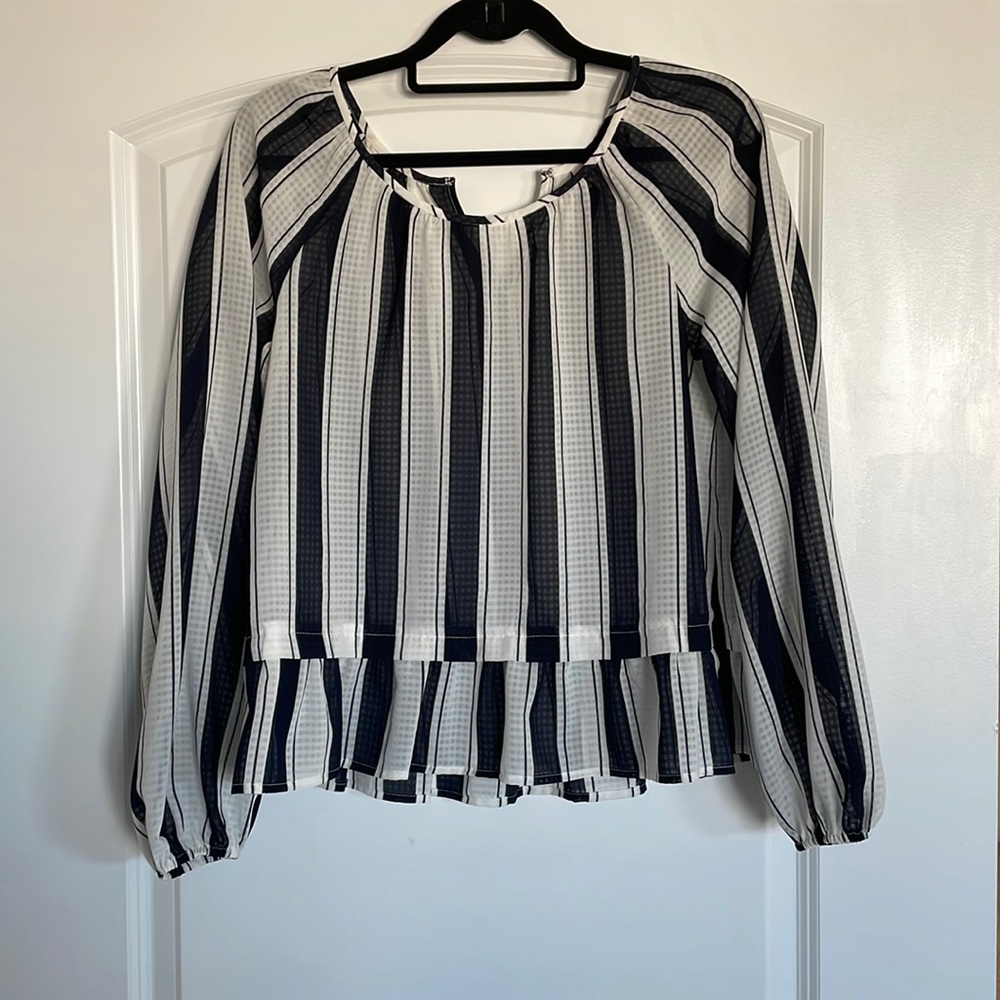 Blue and white striped blouse, size medium